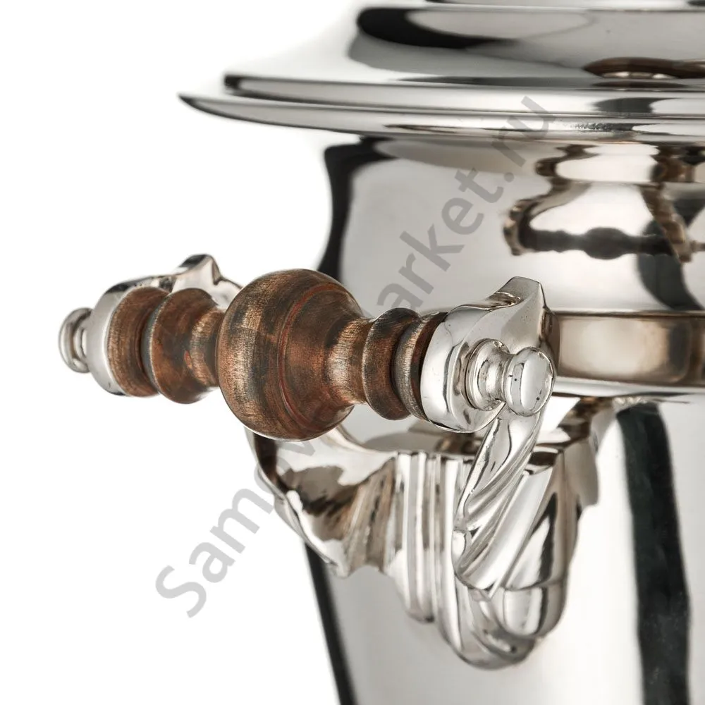 Самовар антикварный комбинированный 5,5 литров формы «Рюмка» Капырзина, серебристый, уценка Самовар антикварный комбинированный 5,5 литров формы «Рюмка» Капырзина, серебристый, уценка