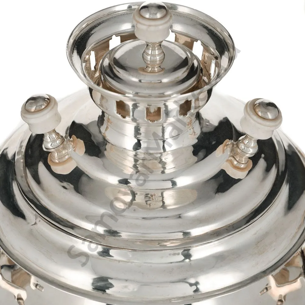 Самовар антикварный на дровах 1,2 литра формы «Репка» Ермилов,с трубой,фурнитура кость,посеребрённый