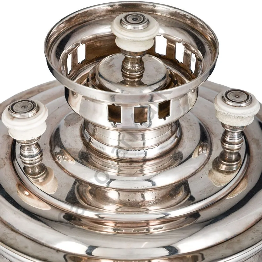 Самовар антикварный на дровах «Тет-а-тет» 1,9 литра формы «Рюмка» Маликова с трубой, серебрение Самовар антикварный на дровах «Тет-а-тет» 1,9 литра формы «Рюмка» Маликова с трубой, серебрение