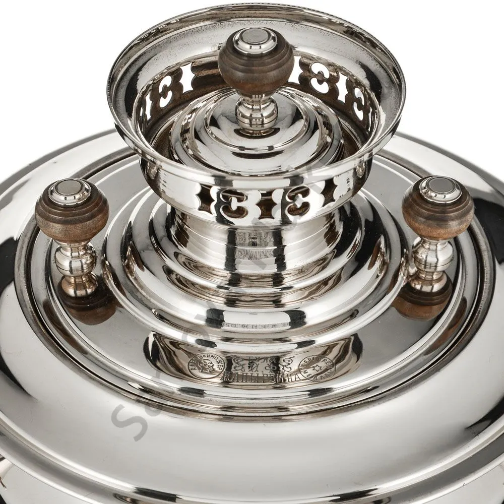 Самовар антикварный комбинированный 5,5 литров формы «Рюмка» Капырзина, серебристый, уценка Самовар антикварный комбинированный 5,5 литров формы «Рюмка» Капырзина, серебристый, уценка