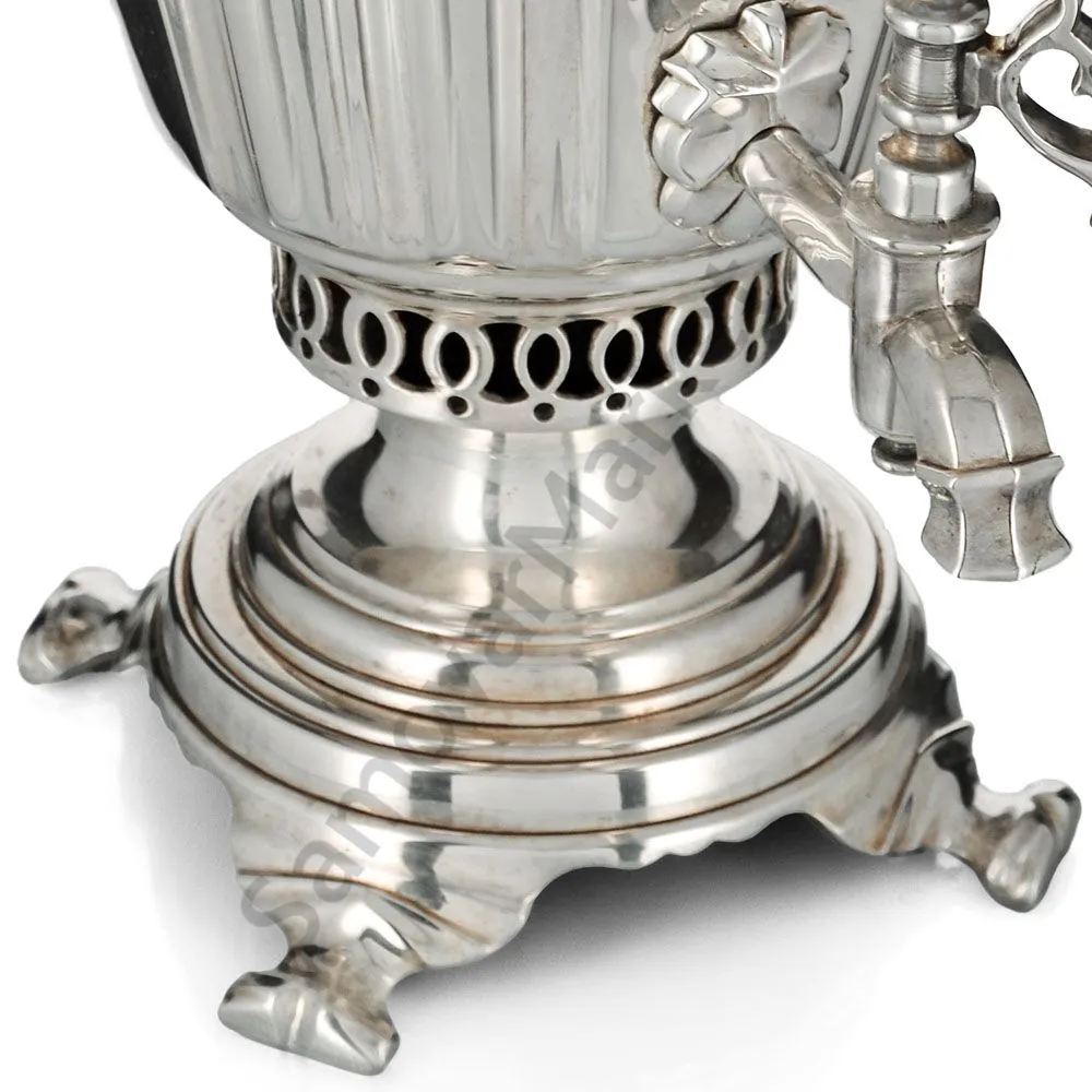 Самовар антикварный на дровах 3 литра формы «Рюмка» Братьев Петровых,фурнитура кость,посеребрённый 