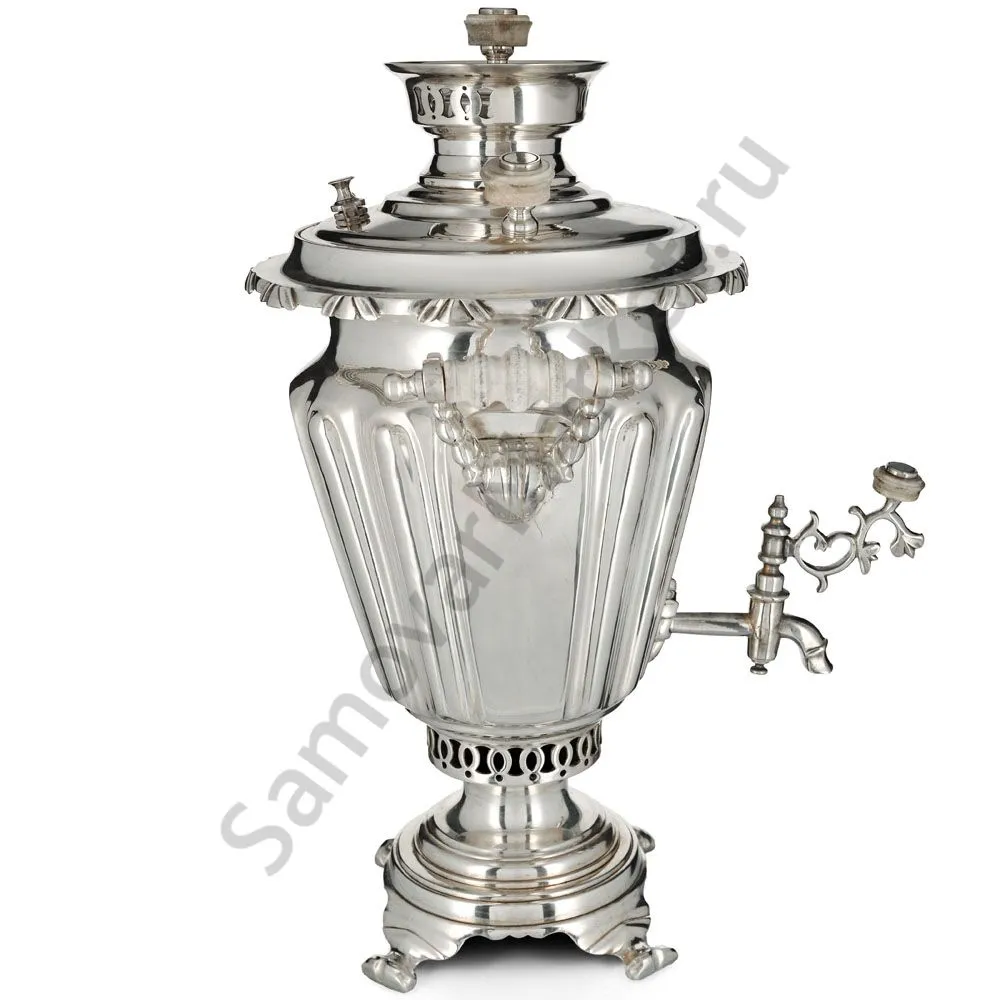 Самовар антикварный на дровах 3 литра формы «Рюмка» Братьев Петровых,фурнитура кость,посеребрённый 