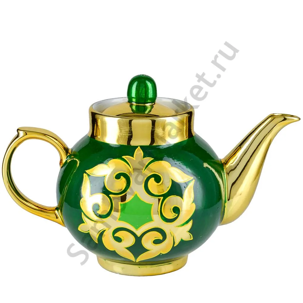 Чайник заварочный для самовара с художественной росписью «Орнамент зелёный» 
