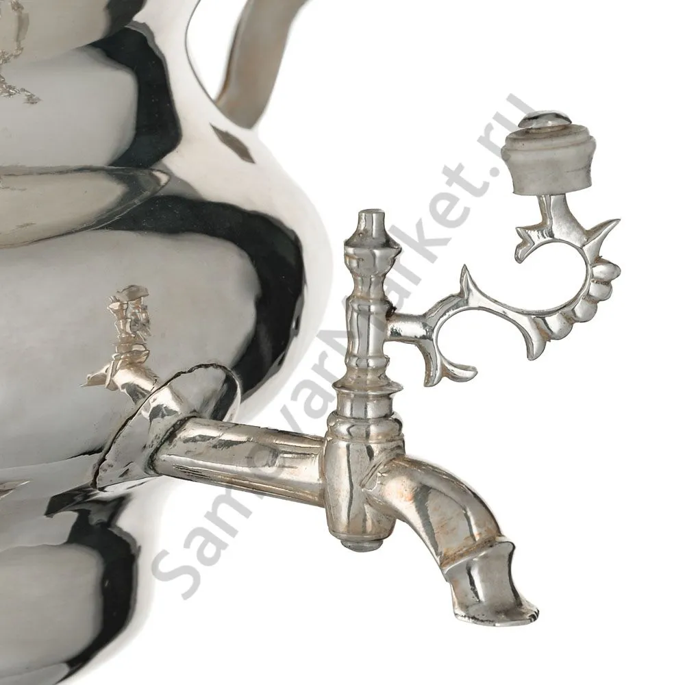 Самовар антикварный на дровах 1,2 литра формы «Репка» Ермилов,с трубой,фурнитура кость,посеребрённый