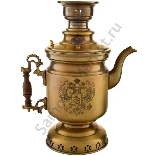 Самовар-чайник на дровах 2,5 литра с «Гербом РФ», патинированная латунь