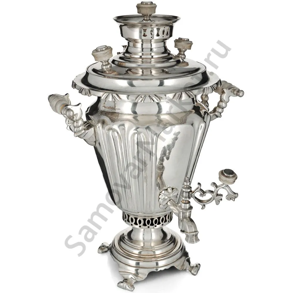 Самовар антикварный на дровах 3 литра формы «Рюмка» Братьев Петровых,фурнитура кость,посеребрённый 