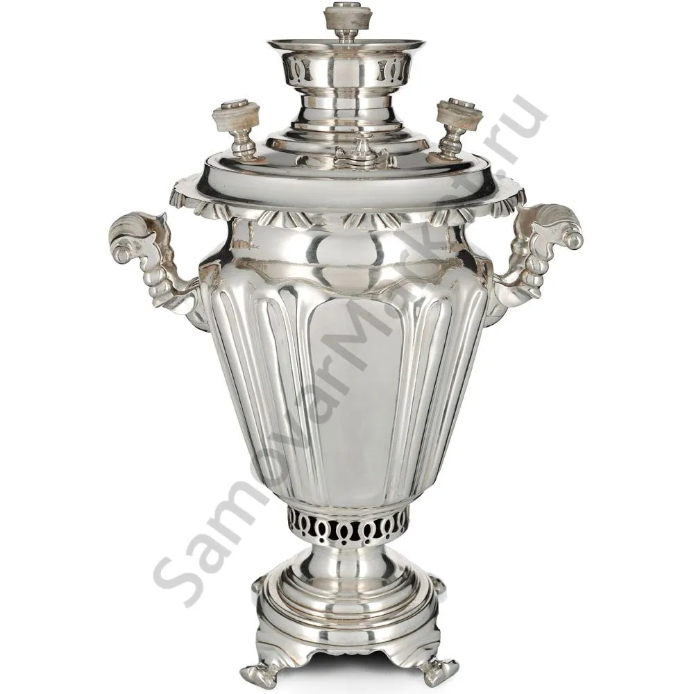 Самовар антикварный на дровах 3 литра формы «Рюмка» Братьев Петровых,фурнитура кость,посеребрённый 