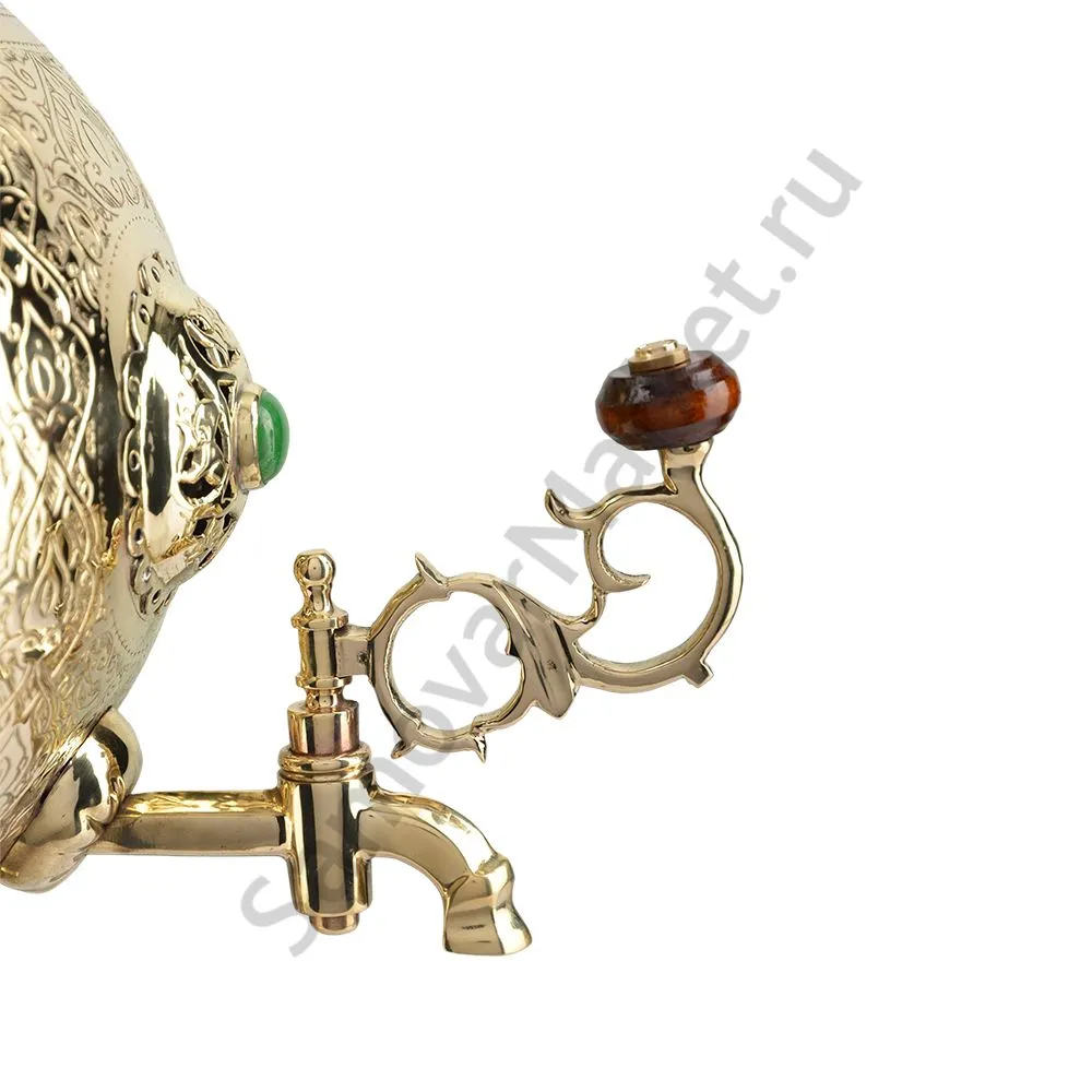 Самовар на дровах 10 литров формы «Шар византийский», инкрустация «Халцедоном»,категория «Эксклюзив»