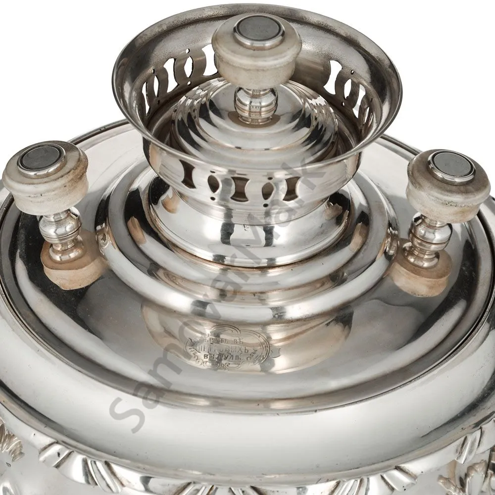 Самовар антикварный на дровах 3 литра формы «Рюмка» Братьев Петровых,фурнитура кость,посеребрённый 