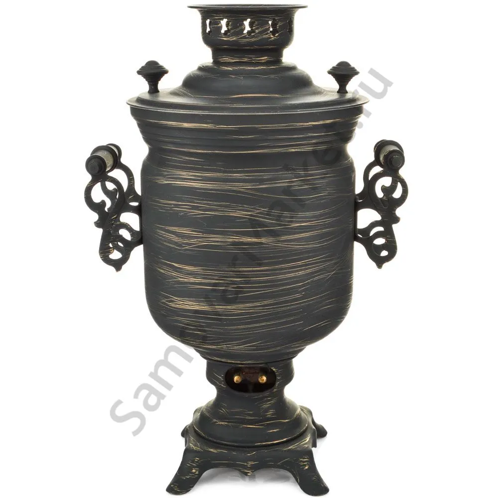 Самовар электрический 3 литра формы «Банка» золотые нити в патине, категория «Эксклюзив»