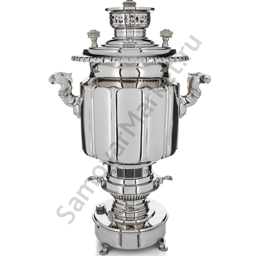 Самовар антикварный жаровой на керосине 7 литра формы «Фонарь» Б.Г. Тейле, серебристый 