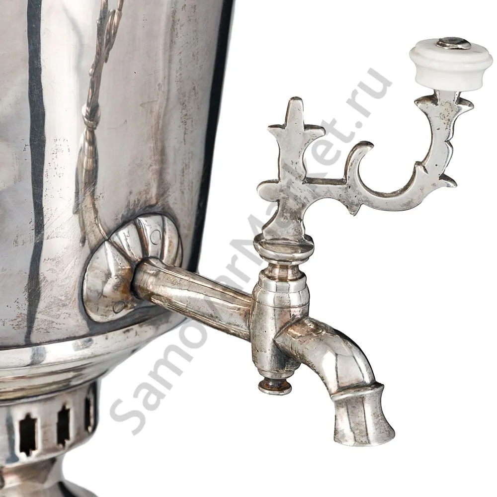 Самовар антикварный на дровах «Тет-а-тет» 1,9 литра формы «Рюмка» Маликова с трубой, серебрение Самовар антикварный на дровах «Тет-а-тет» 1,9 литра формы «Рюмка» Маликова с трубой, серебрение