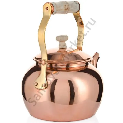 Чайник антикварный, заварочный 1,1 литра, медный, фурнитура кость