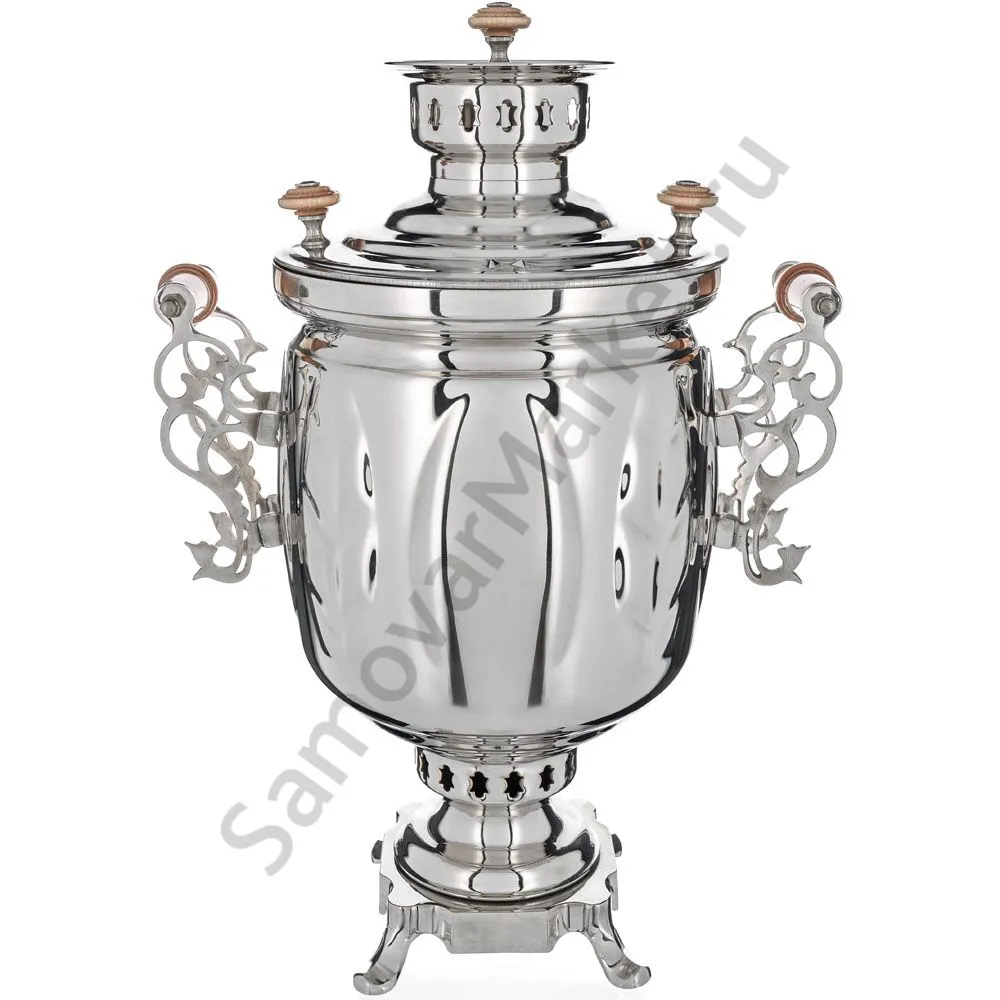Самовар на дровах 5 литров формы «Банка с листьями», серебристый Самовар на дровах 5 литров формы «Банка с листьями», серебристый