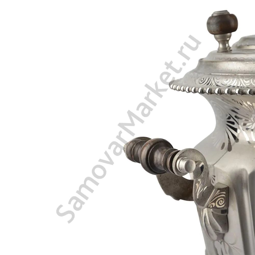 Самовар антикварный на дровах 4,5 литра формы «Рюмка» Объед. Самоварных фабрик, травление по никелю Самовар антикварный на дровах 4,5 литра формы «Рюмка» Объед. Самоварных фабрик, травление по никелю