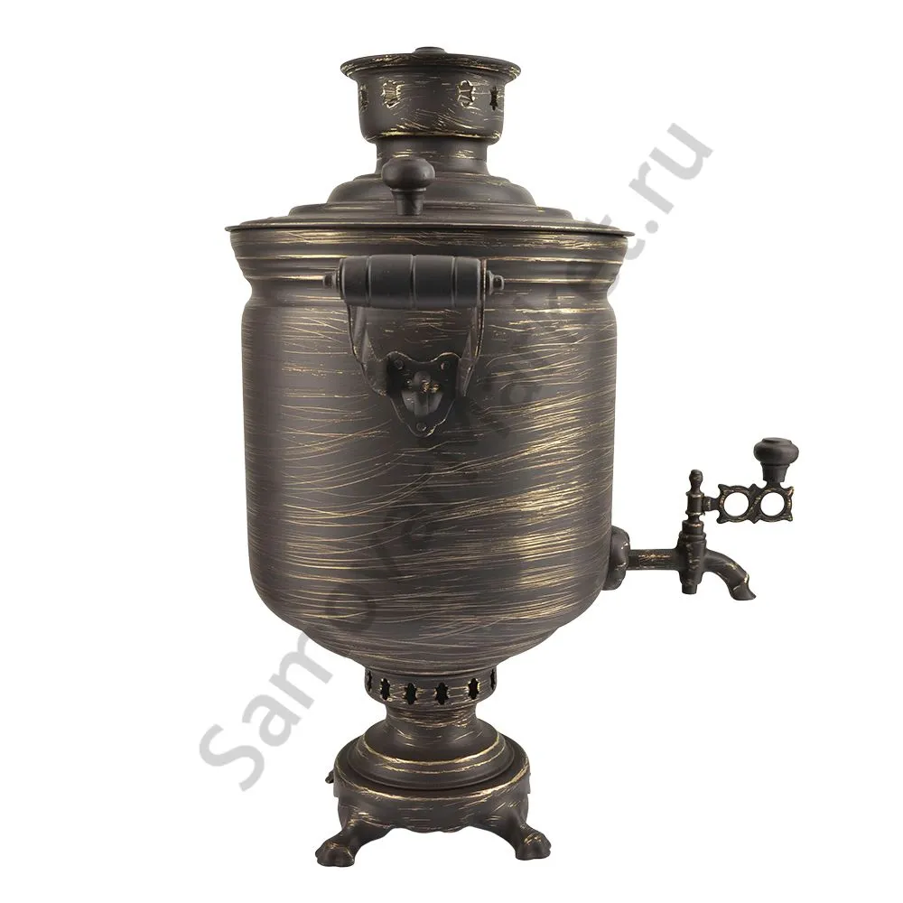 Самовар на дровах 7 литров формы «Банка», золотые нити в патине, категория «Эксклюзив» Самовар на дровах 7 литров формы «Банка», золотые нити в патине, категория «Эксклюзив»