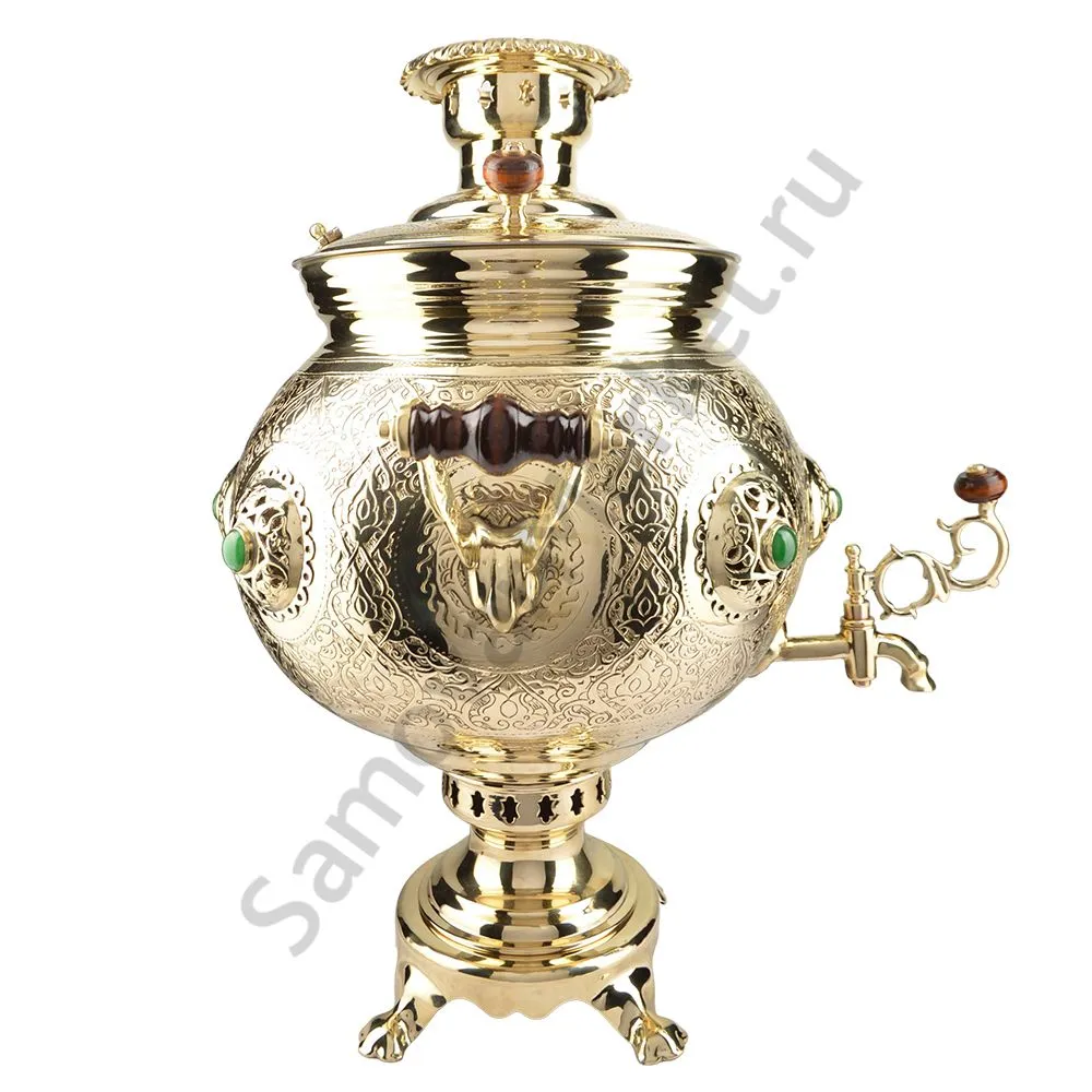 Самовар на дровах 10 литров формы «Шар византийский», инкрустация «Халцедоном»,категория «Эксклюзив»