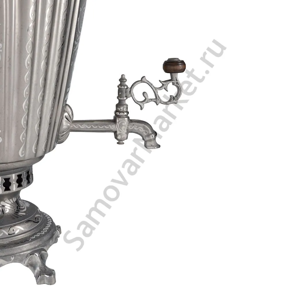 Самовар антикварный на дровах 6,5 литров формы «Рюмка гранная»с трубой, с узором, травление по никел Самовар антикварный на дровах 6,5 литров формы «Рюмка гранная»с трубой, с узором, травление по никел