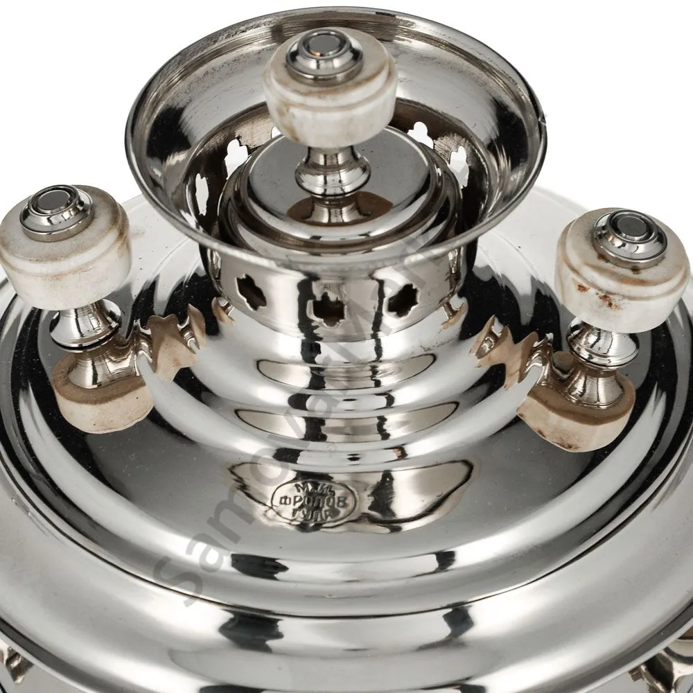 Самовар антикварный на дровах 1 литр формы «Рюмка » М.И.Фролов,с трубой,фурнитура кость, серебристый