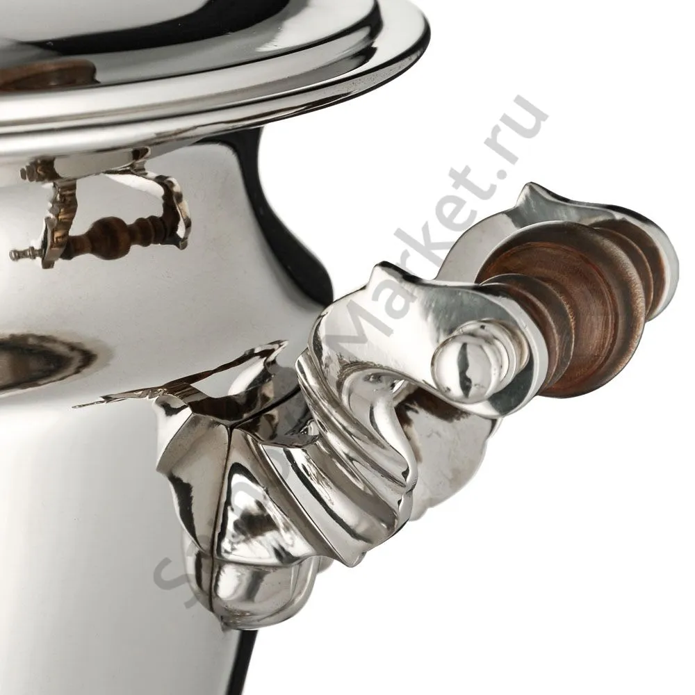 Самовар антикварный комбинированный 5,5 литров формы «Рюмка» Капырзина, серебристый, уценка Самовар антикварный комбинированный 5,5 литров формы «Рюмка» Капырзина, серебристый, уценка