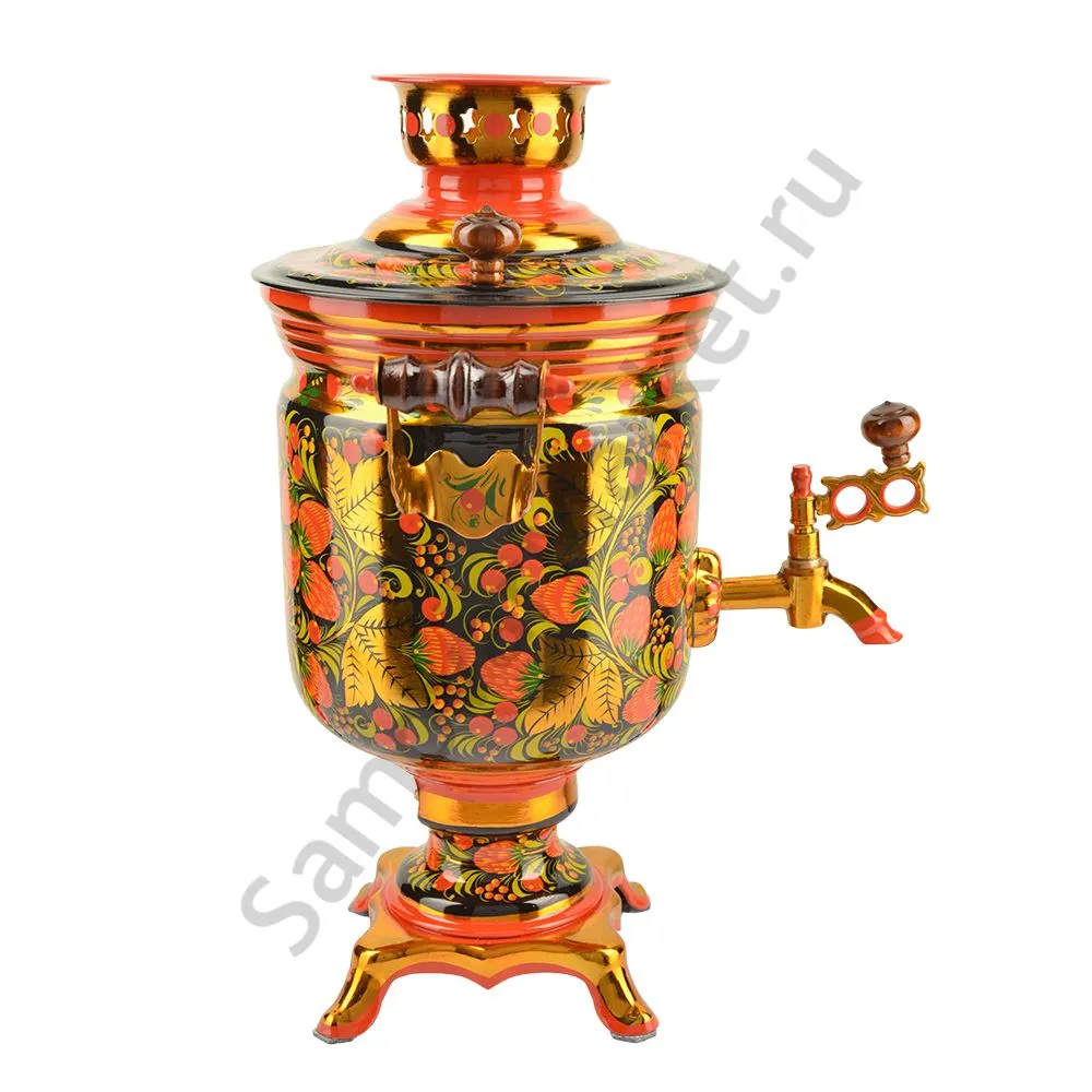 Самовар электрический 3 литра с художественной росписью «Клубника в зелени №2» формы «Банка»