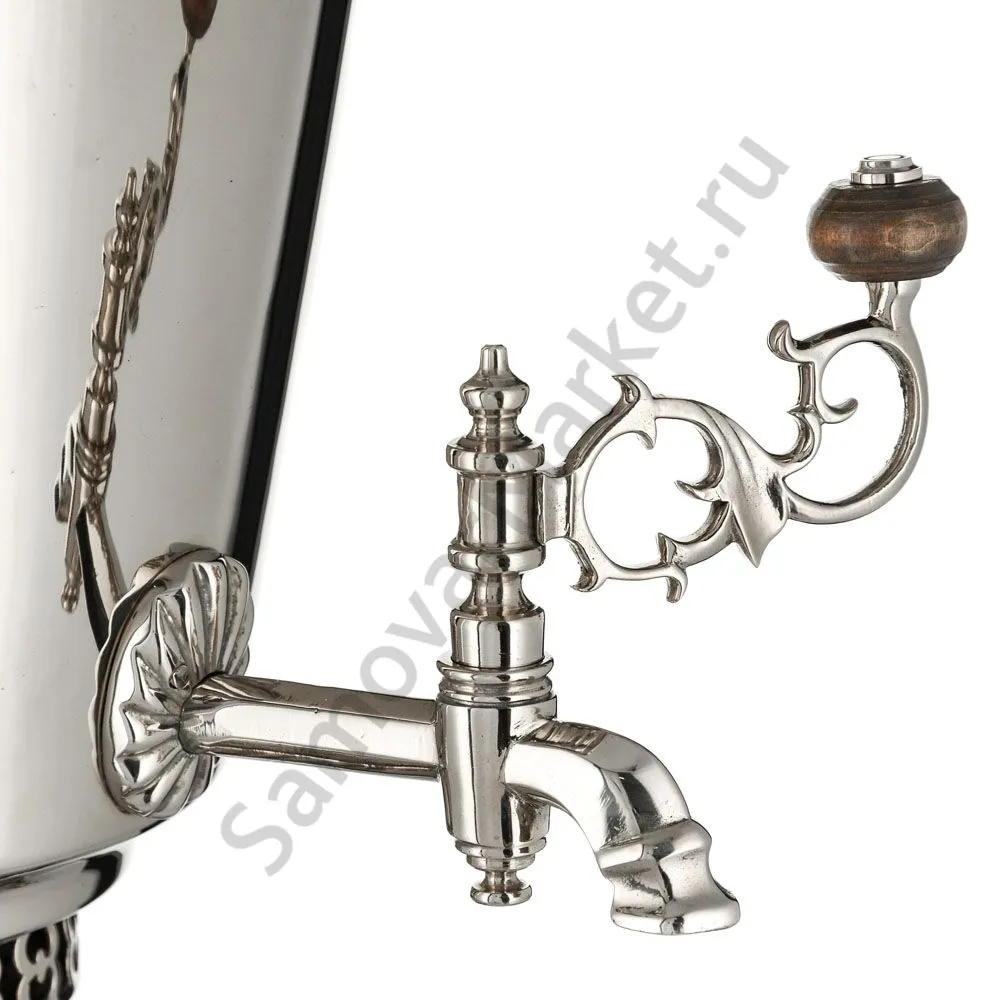 Самовар антикварный комбинированный 5,5 литров формы «Рюмка» Капырзина, серебристый, уценка Самовар антикварный комбинированный 5,5 литров формы «Рюмка» Капырзина, серебристый, уценка