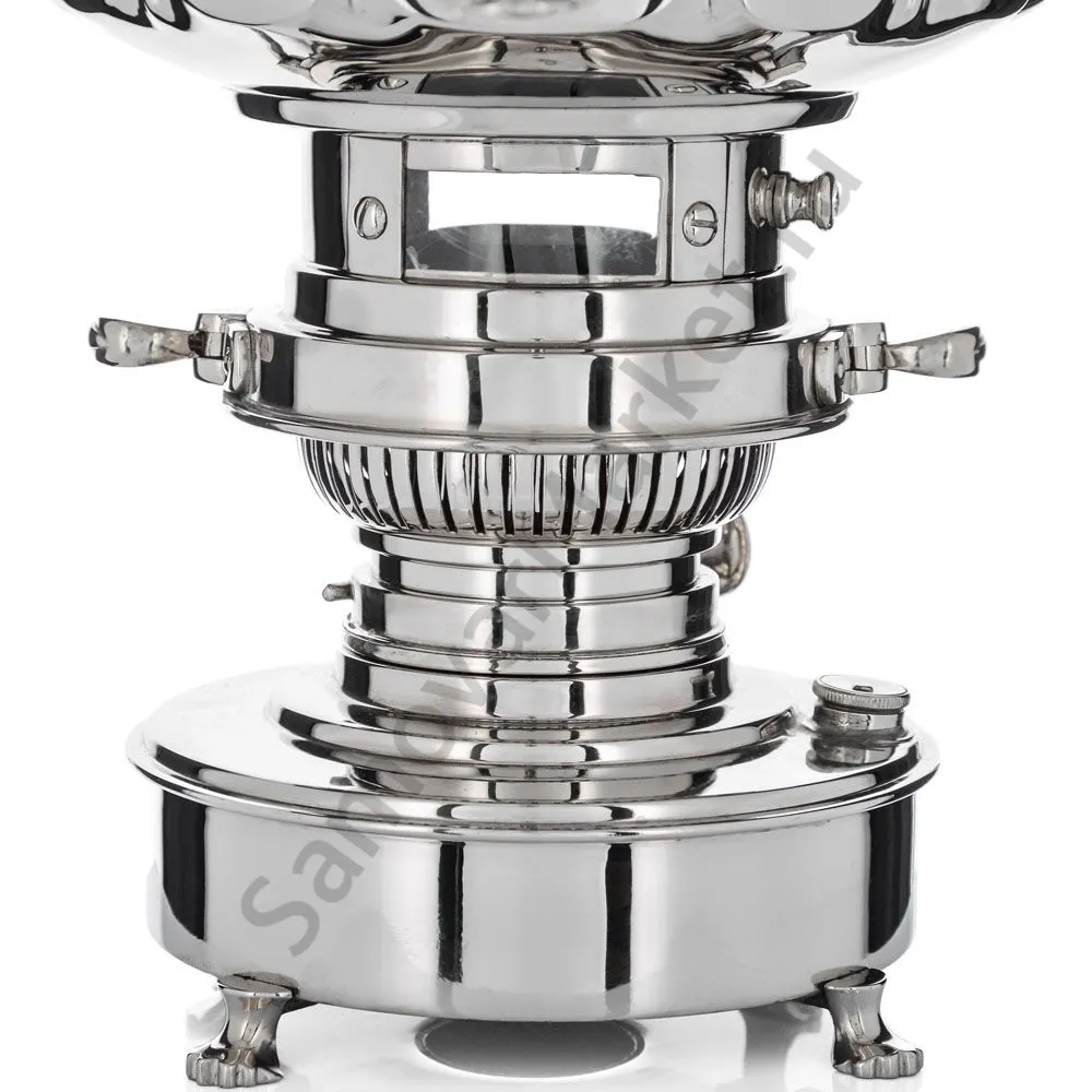 Самовар антикварный жаровой на керосине 7 литра формы «Фонарь» Б.Г. Тейле, серебристый 