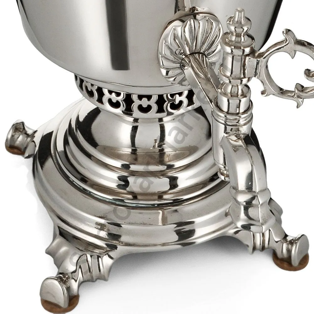 Самовар антикварный комбинированный 5,5 литров формы «Рюмка» Капырзина, серебристый, уценка Самовар антикварный комбинированный 5,5 литров формы «Рюмка» Капырзина, серебристый, уценка