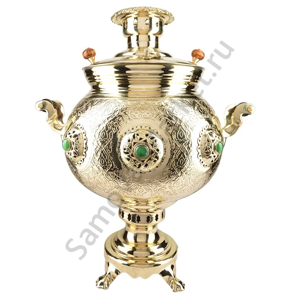 Самовар на дровах 10 литров формы «Шар византийский», инкрустация «Халцедоном»,категория «Эксклюзив»
