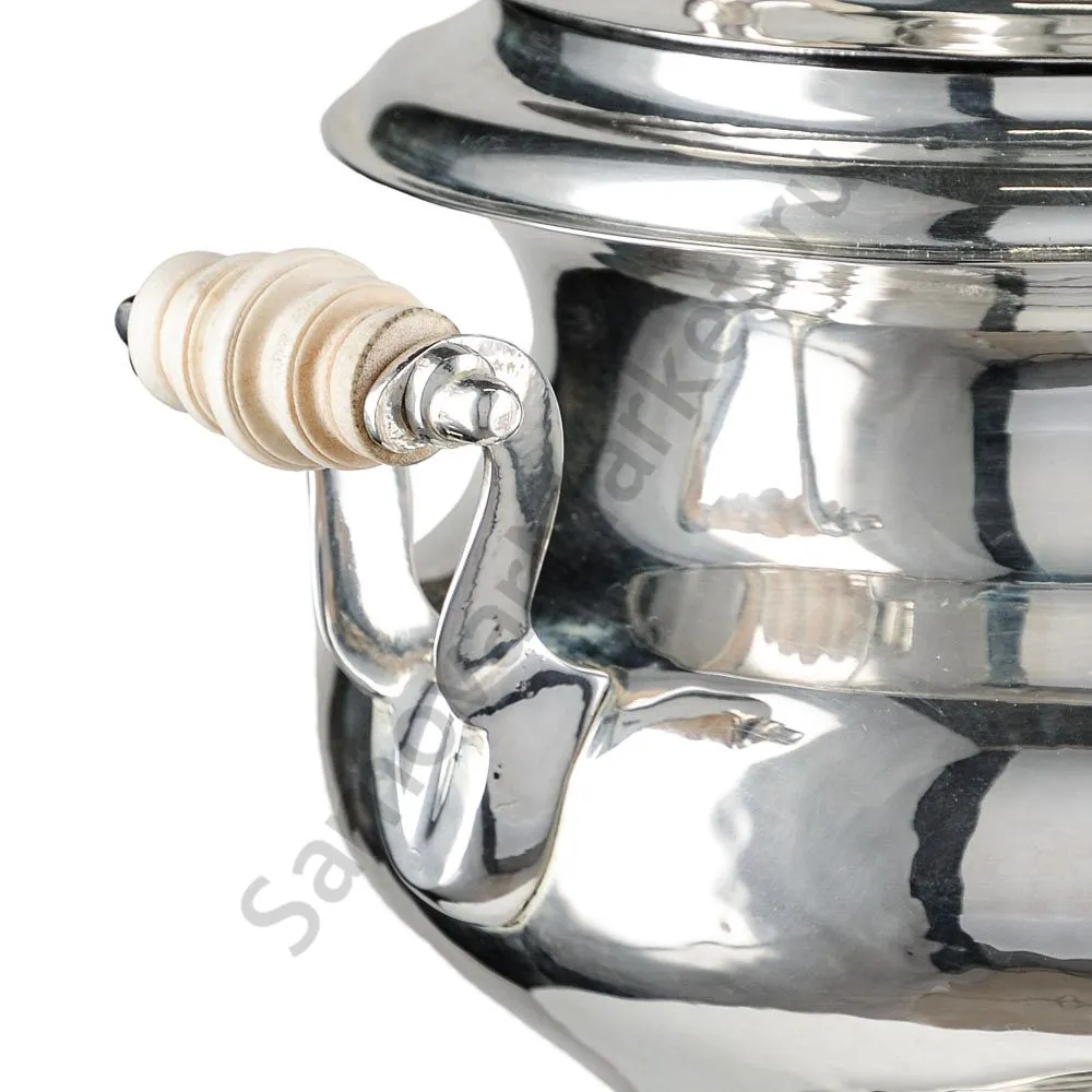 Самовар антикварный на дровах 1,2 литра формы «Репка» Романов,с трубой,фурнитура кость,посеребрённый