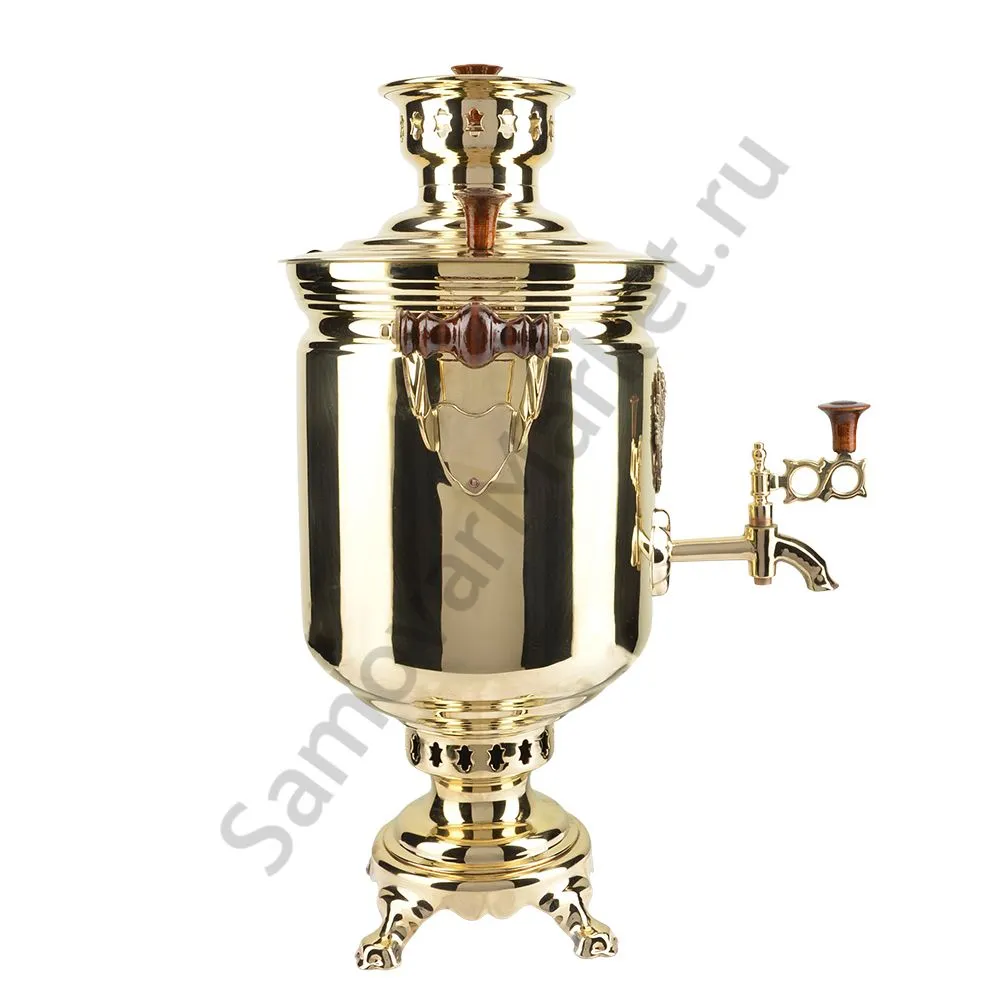 Самовар на дровах 7 литров формы «Банка с гербом РФ», золотой, категория «Люкс» Самовар на дровах 7 литров формы «Банка с гербом РФ», золотой, категория «Люкс»