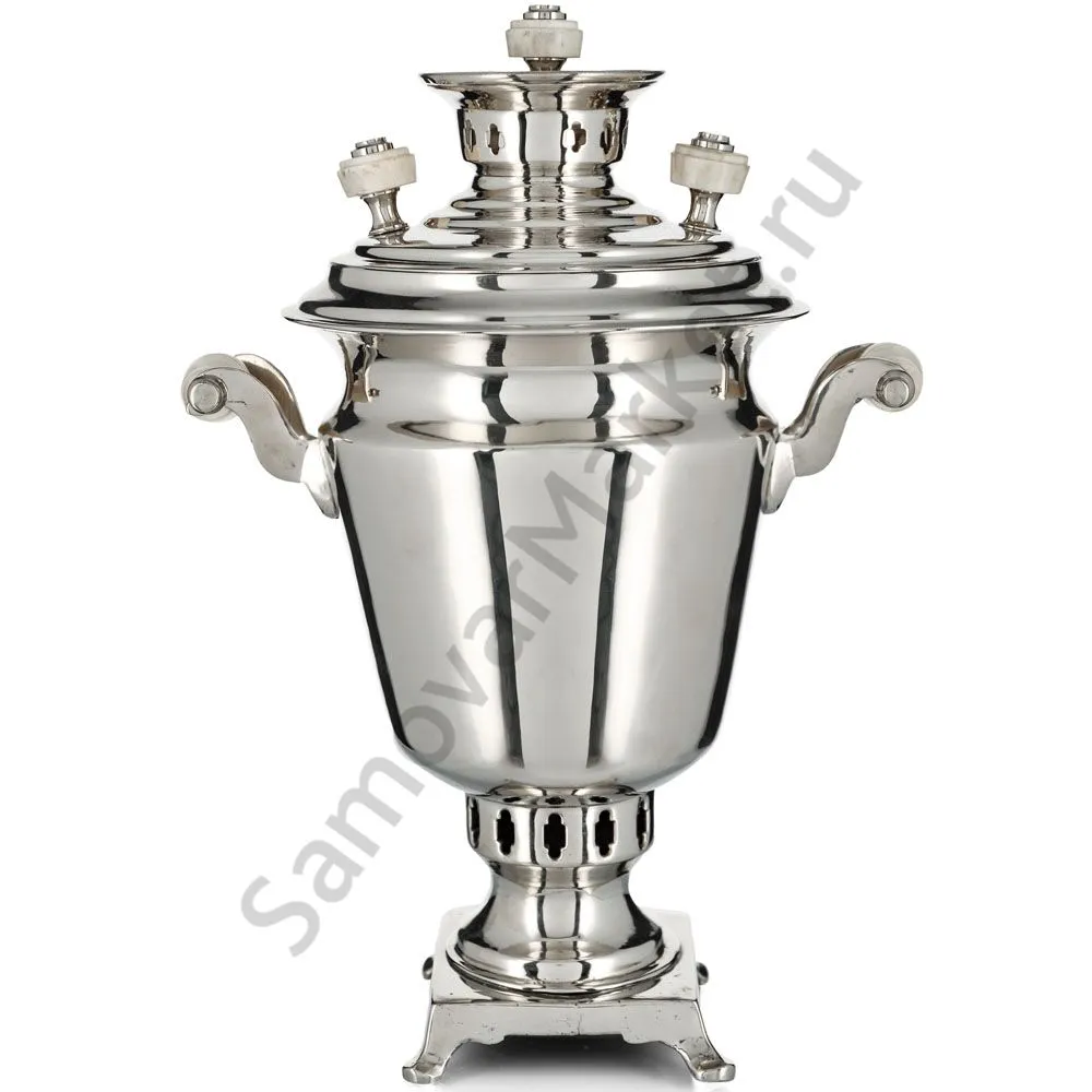 Самовар антикварный на дровах 1 литр формы «Рюмка » М.И.Фролов,с трубой,фурнитура кость, серебристый