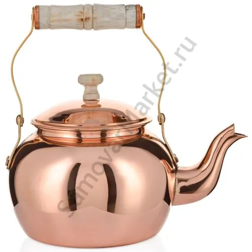 Чайник антикварный, заварочный 1,1 литра, медный, фурнитура кость