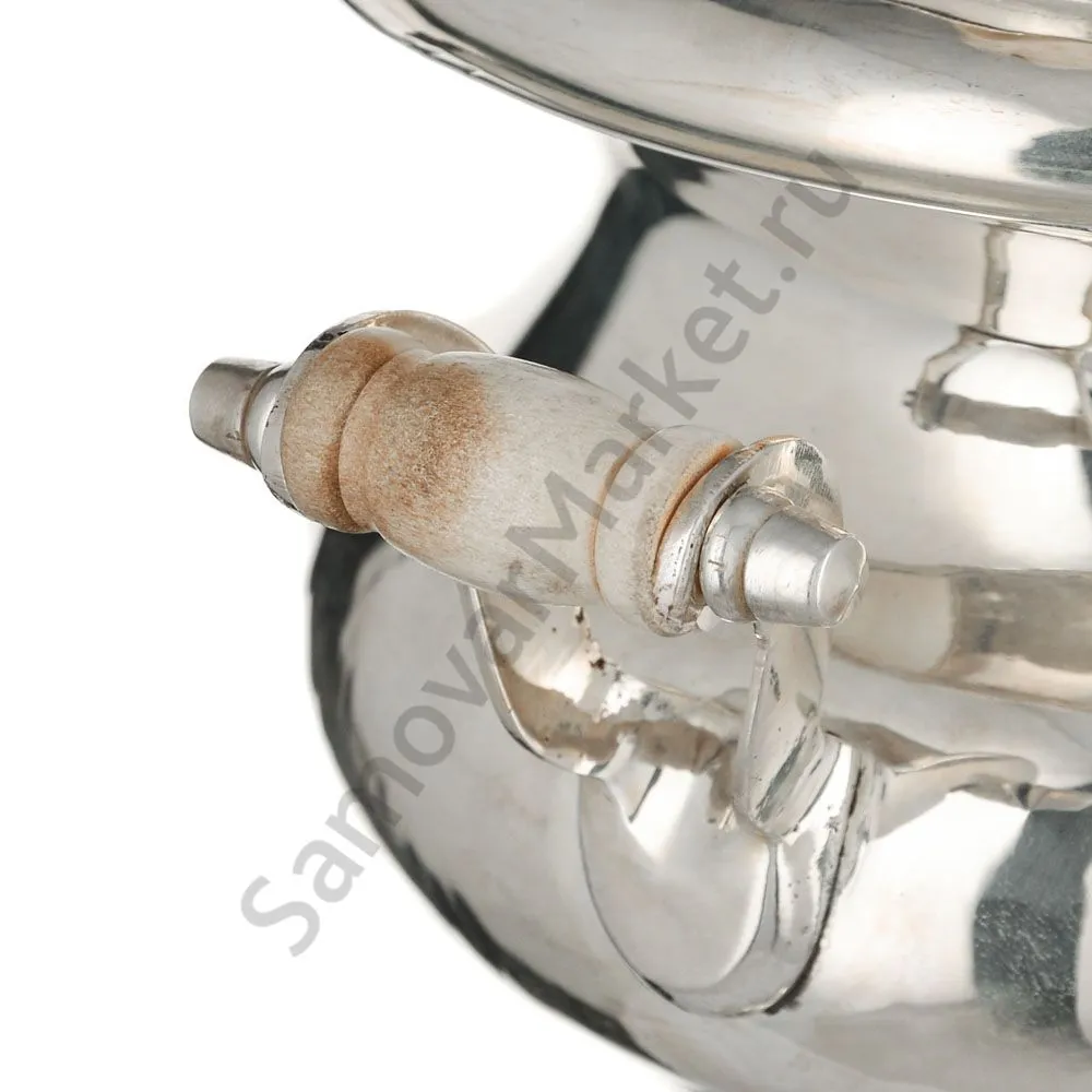 Самовар антикварный на дровах 1,2 литра формы «Репка» Ермилов,с трубой,фурнитура кость,посеребрённый