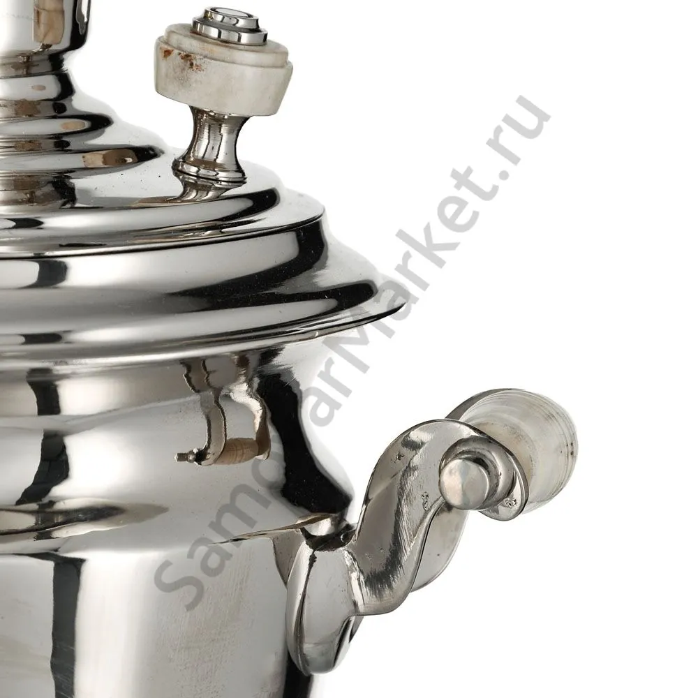 Самовар антикварный на дровах 1 литр формы «Рюмка » М.И.Фролов,с трубой,фурнитура кость, серебристый