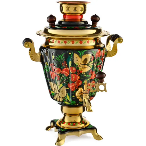 Самовар электрический 3 литра с художественной росписью «Хохлома с ягодами в зелени №2»формы «Рюмка» Самовар электрический 3 литра с художественной росписью «Хохлома с ягодами в зелени №2»формы «Рюмка»