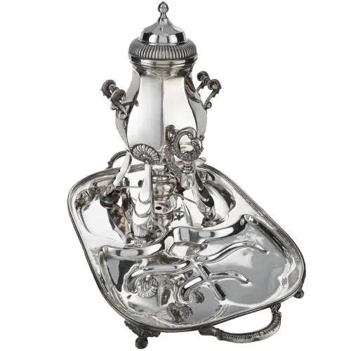 Бульотка антикварная 2,5 литра «Мастодонт» в комплекте с подносом, серебрение  Бульотка антикварная 2,5 литра «Мастодонт» в комплекте с подносом, серебрение