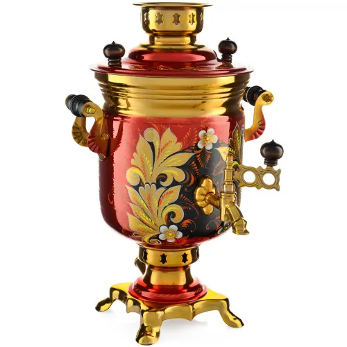 Самовар электрический 3 литра с художественной росписью «Кудрина красная» формы «Банка» Самовар электрический 3 литра с художественной росписью «Кудрина красная» формы «Банка»