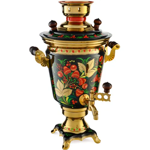 Самовар электрический 4 литра с художественной росписью «Хохлома с ягодами в зелени №2»формы «Рюмка» Самовар электрический 4 литра с художественной росписью «Хохлома с ягодами в зелени №2»формы «Рюмка»