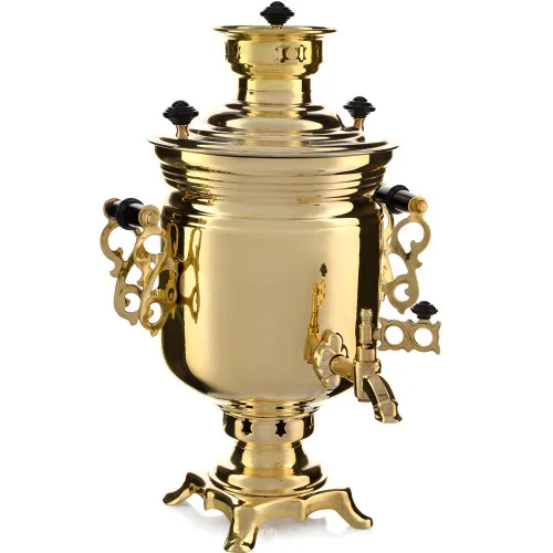 Самовар на дровах 2,8 литра формы «Банка с резными ручками», золотой, категория «Люкс» Самовар на дровах 2,8 литра формы «Банка с резными ручками», золотой, категория «Люкс»