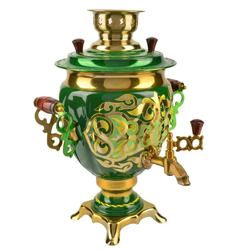 Самовар электрический 3 литра с художественной росписью «Орнамент зелёный» формы «Жёлудь» Самовар электрический 3 литра с художественной росписью «Орнамент зелёный» формы «Жёлудь»