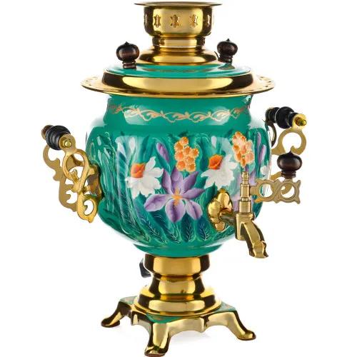 Самовар электрический 3 литра с худ. росписью «Нарциссы на зелёном в золоте» формы «Овал» Самовар электрический 3 литра с худ. росписью «Нарциссы на зелёном в золоте» формы «Овал»