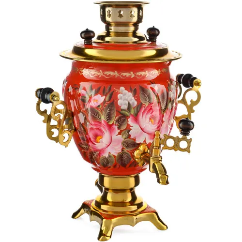 Самовар электрический 3 литра с художественной росписью «Пионы на красном в золоте» формы «Жёлудь» Самовар электрический 3 литра с художественной росписью «Пионы на красном в золоте» формы «Жёлудь»