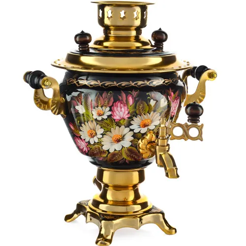 Самовар электрический 2 литра с художественной росписью «Ромашки с клевером в золоте» формы «Чаша» Самовар электрический 2 литра с художественной росписью «Ромашки с клевером в золоте» формы «Чаша»