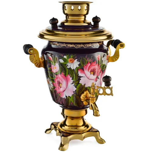 Самовар электрический 3 литра с художественной росписью «Букет на фиолетовом в золоте» формы «Рюмка» Самовар электрический 3 литра с художественной росписью «Букет на фиолетовом в золоте» формы «Рюмка»