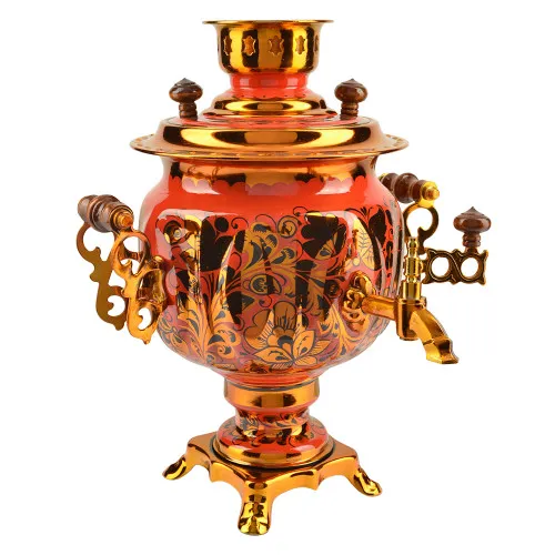 Самовар электрический 3 литра с художественной росписью «Кудрина золото на красном» формы «Овал» Самовар электрический 3 литра с художественной росписью «Кудрина золото на красном» формы «Овал»