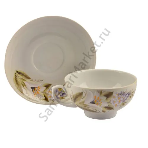 Чайная пара с художественной росписью «Лилии на белом» Чайная пара с художественной росписью «Лилии на белом»