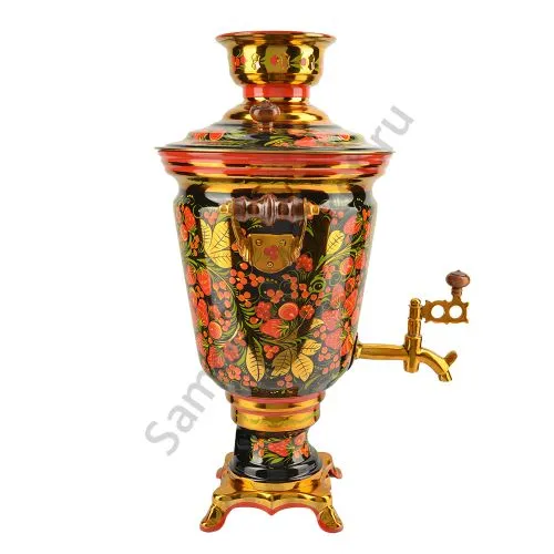 Самовар электрический 4 литра с художественной росписью «Хохлома с ягодами в зелени» формы «Рюмка» Самовар электрический 4 литра с художественной росписью «Хохлома с ягодами в зелени» формы «Рюмка»