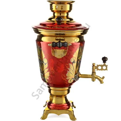 Самовар электрический 4 литра с художественной росписью «Кудрина красная» формы «Рюмка» Самовар электрический 4 литра с художественной росписью «Кудрина красная» формы «Рюмка»