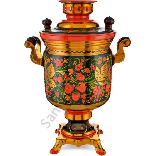 Самовар электрический 3 литра с худ. росписью «Хохлома с ягодами в зелени» формы «Банка» Самовар электрический 3 литра с худ. росписью «Хохлома с ягодами в зелени» формы «Банка»